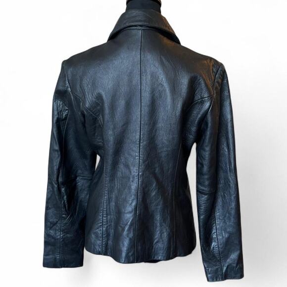 90s fitted black leather jacket – minimalist moto streetwear chic - Picture 5 of 8